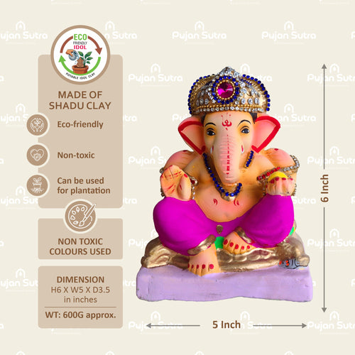 Eco-Friendly Clay Ganesh Idol | 6  Inch | Premium Handcrafted