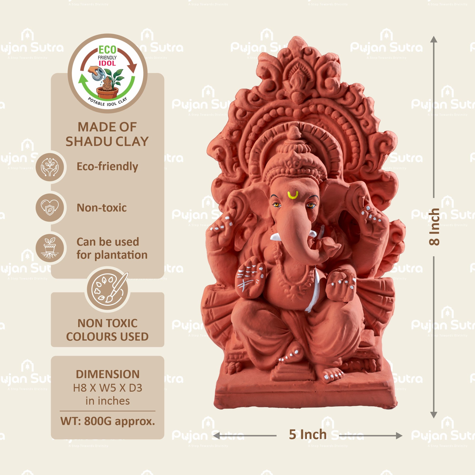 Eco-Friendly Clay Ganesh Idol | 8 Inch | Premium Handcrafted