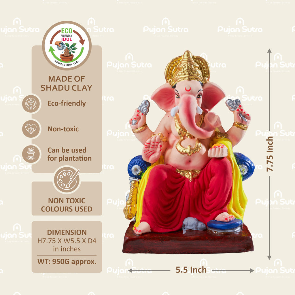 Eco-Friendly Clay Ganesh Idol | 7.75 Inch | Premium Handcrafted