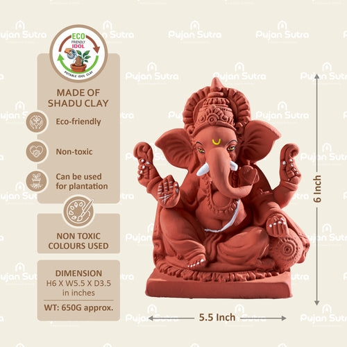Eco-Friendly Clay Ganesh Idol | 6 Inch | Premium Handcrafted