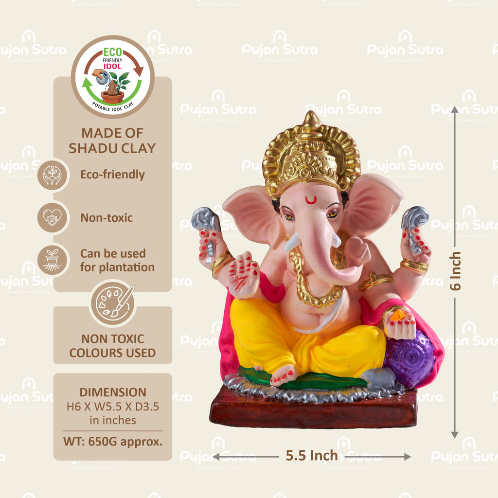 Eco-Friendly Clay Ganesh Idol | 6 Inch | Premium Handcrafted