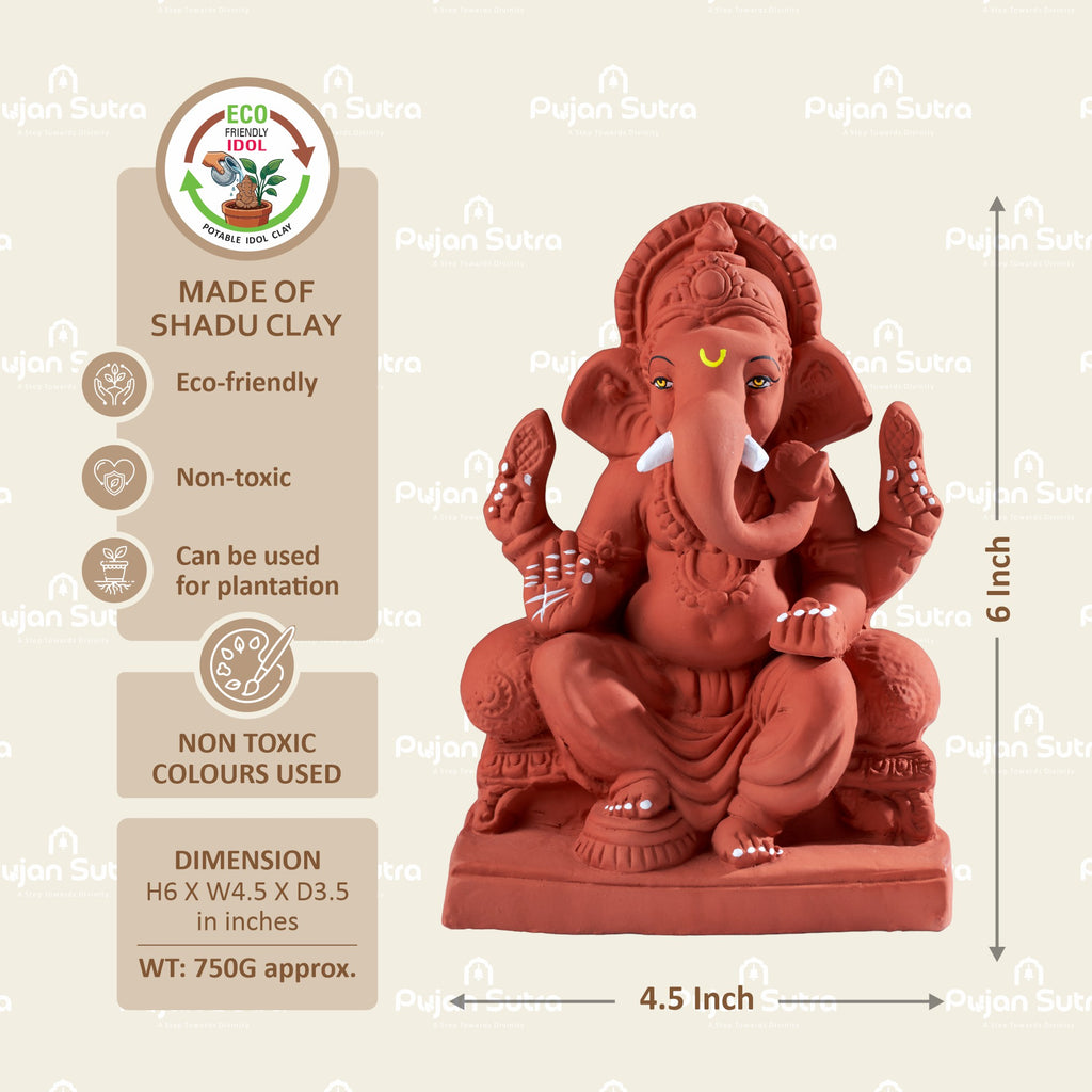 Eco-Friendly Clay Ganesh Idol | 6 Inch | Premium Handcrafted