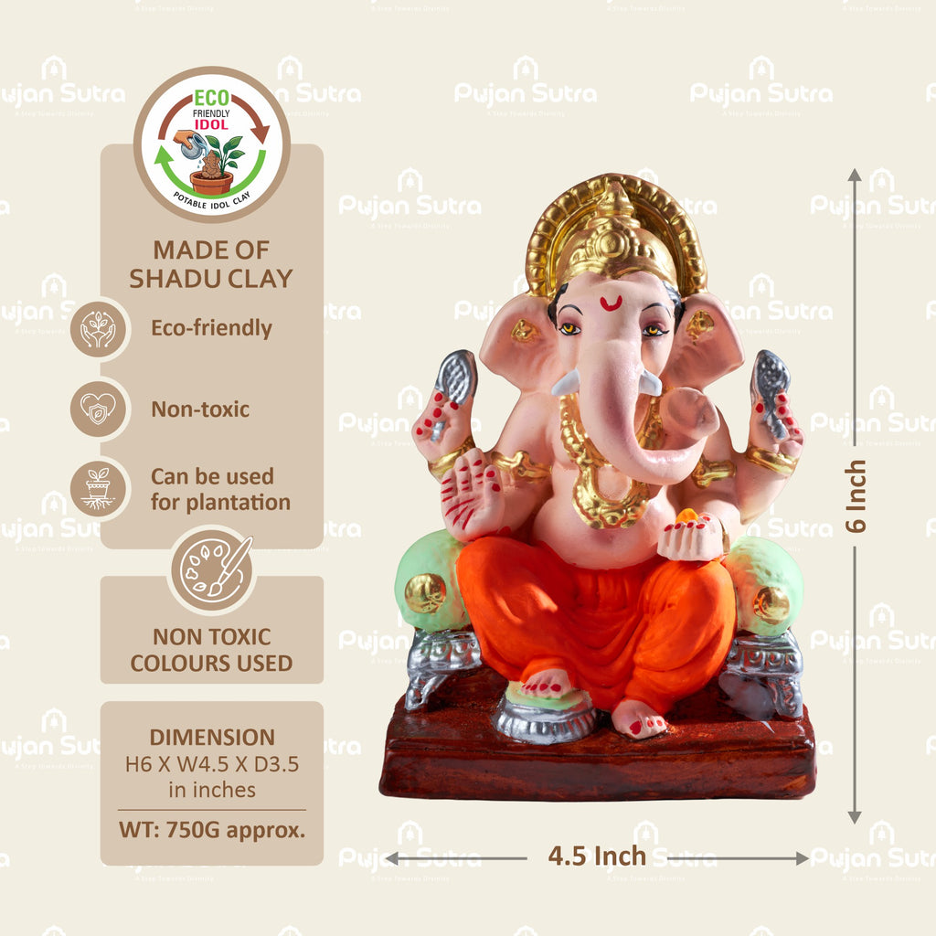 Eco-Friendly Clay Ganesh Idol | 6 Inch | Premium Handcrafted