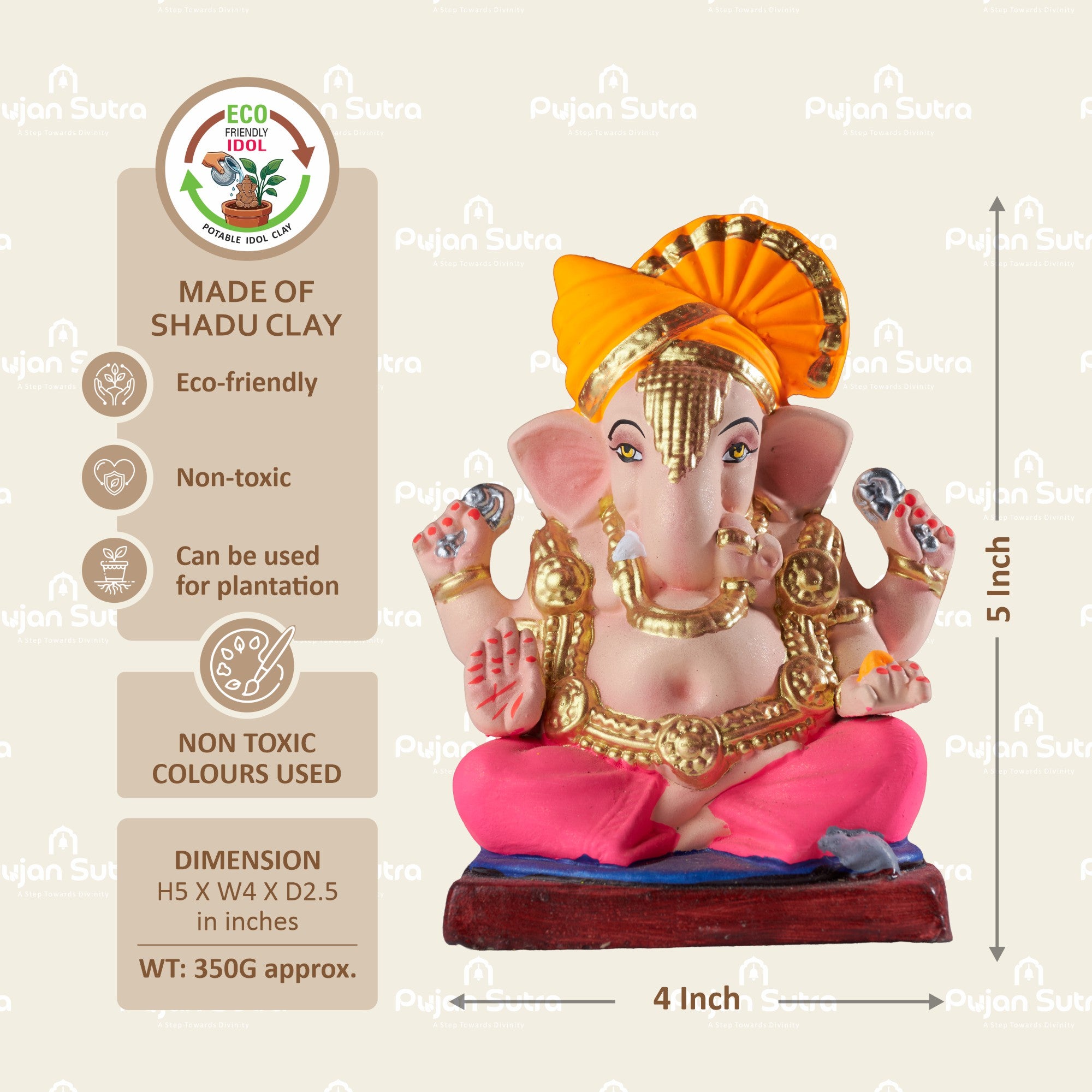 Eco-Friendly Clay Ganesh Idol | 5 Inch | Premium Handcrafted