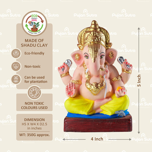 Eco-Friendly Clay Ganesh Idol | 5 Inch | Premium Handcrafted