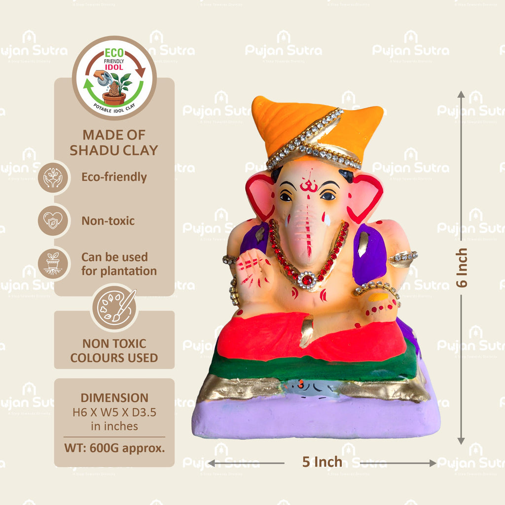 Eco-Friendly Clay Ganesh Idol | 6 Inch | Premium Handcrafted