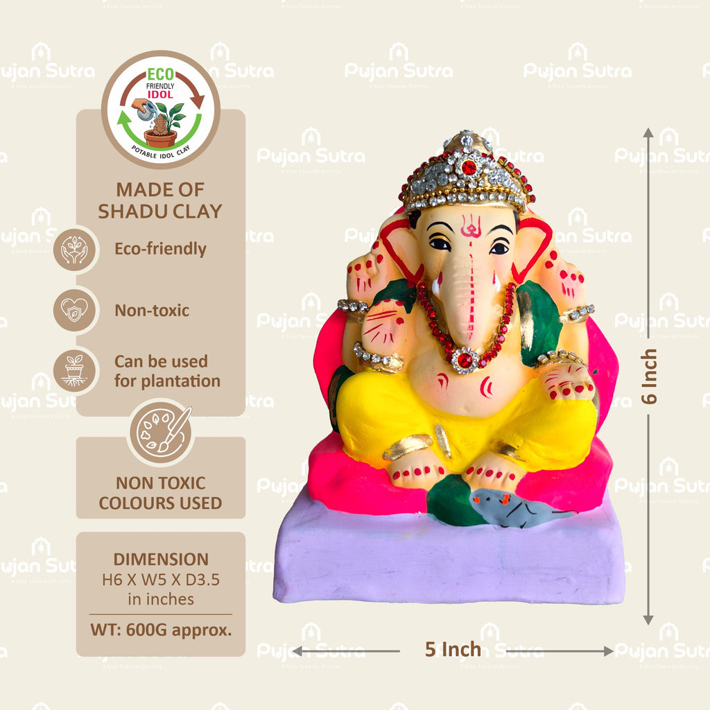 Eco-Friendly Clay Ganesh Idol | 6 Inch | Premium Handcrafted