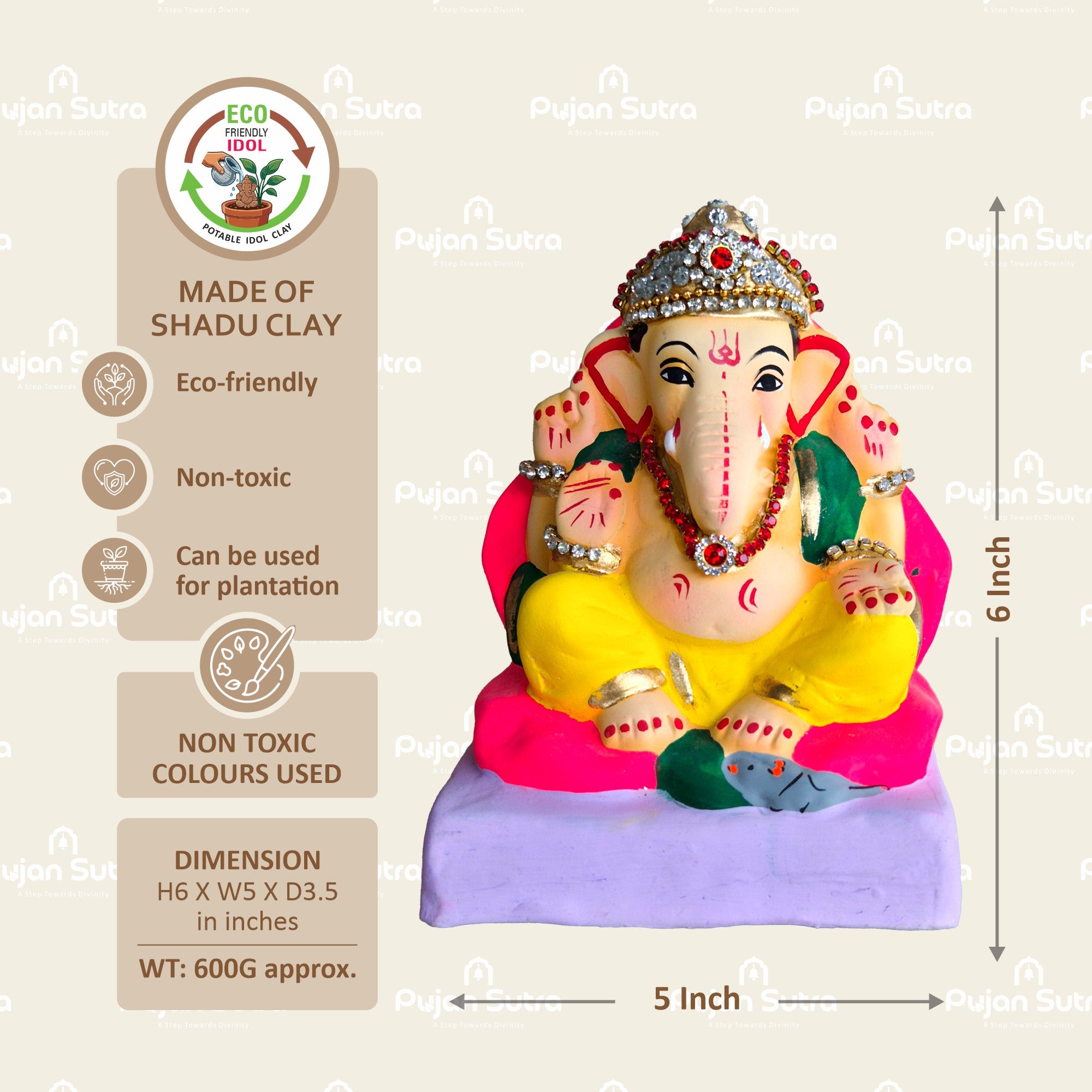 Eco-Friendly Clay Ganesh Idol | 6 Inch | Premium Handcrafted